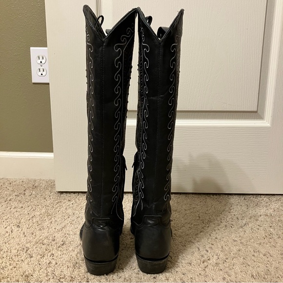 OLD GRINGO Boots STUDDED Embroidery BLACK Anthracite 19" - Sz 8.5 B Very Nice! - Picture 8 of 16